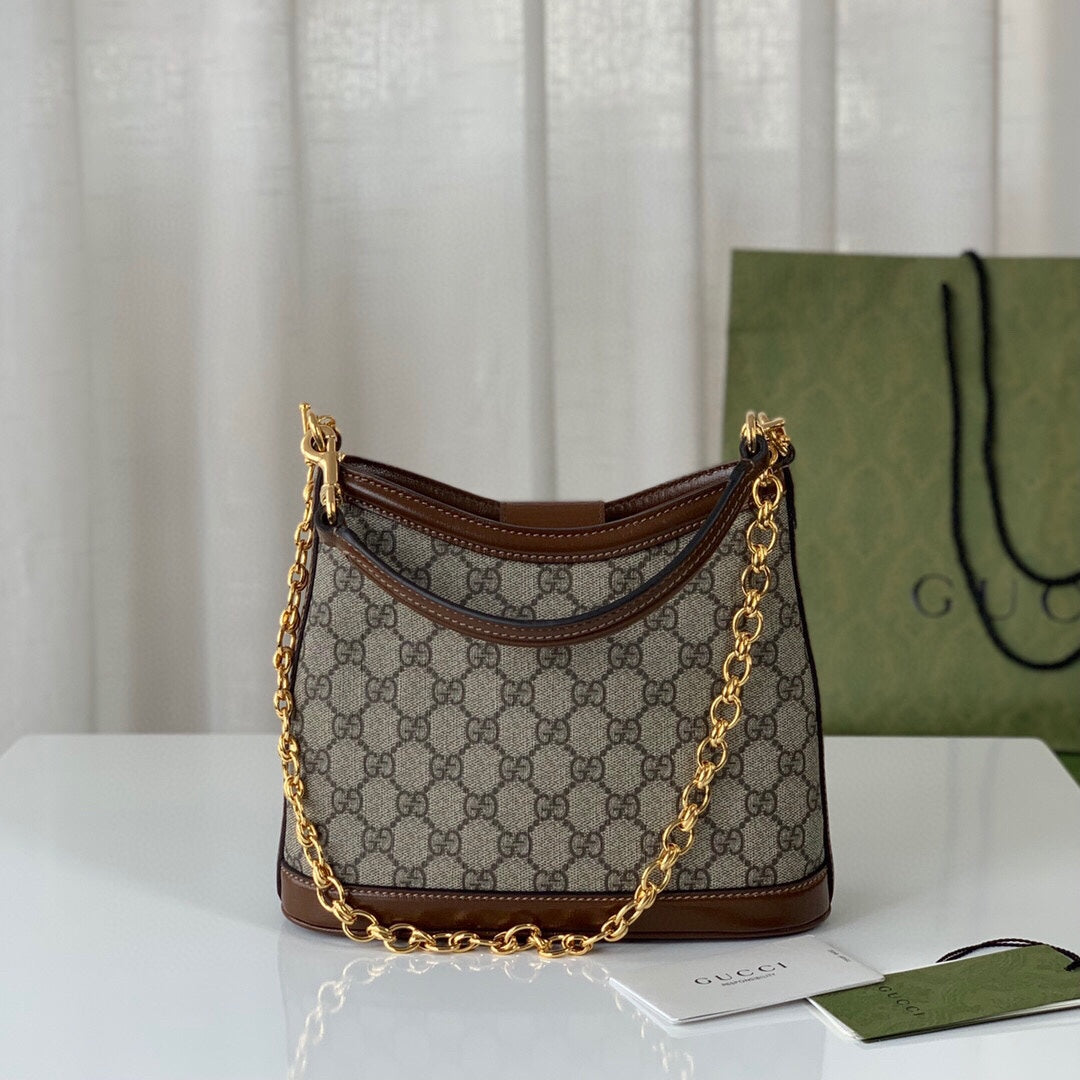 [TOP] GUCCI G*G Large Shoulder Bag w Interlocking G - Brown