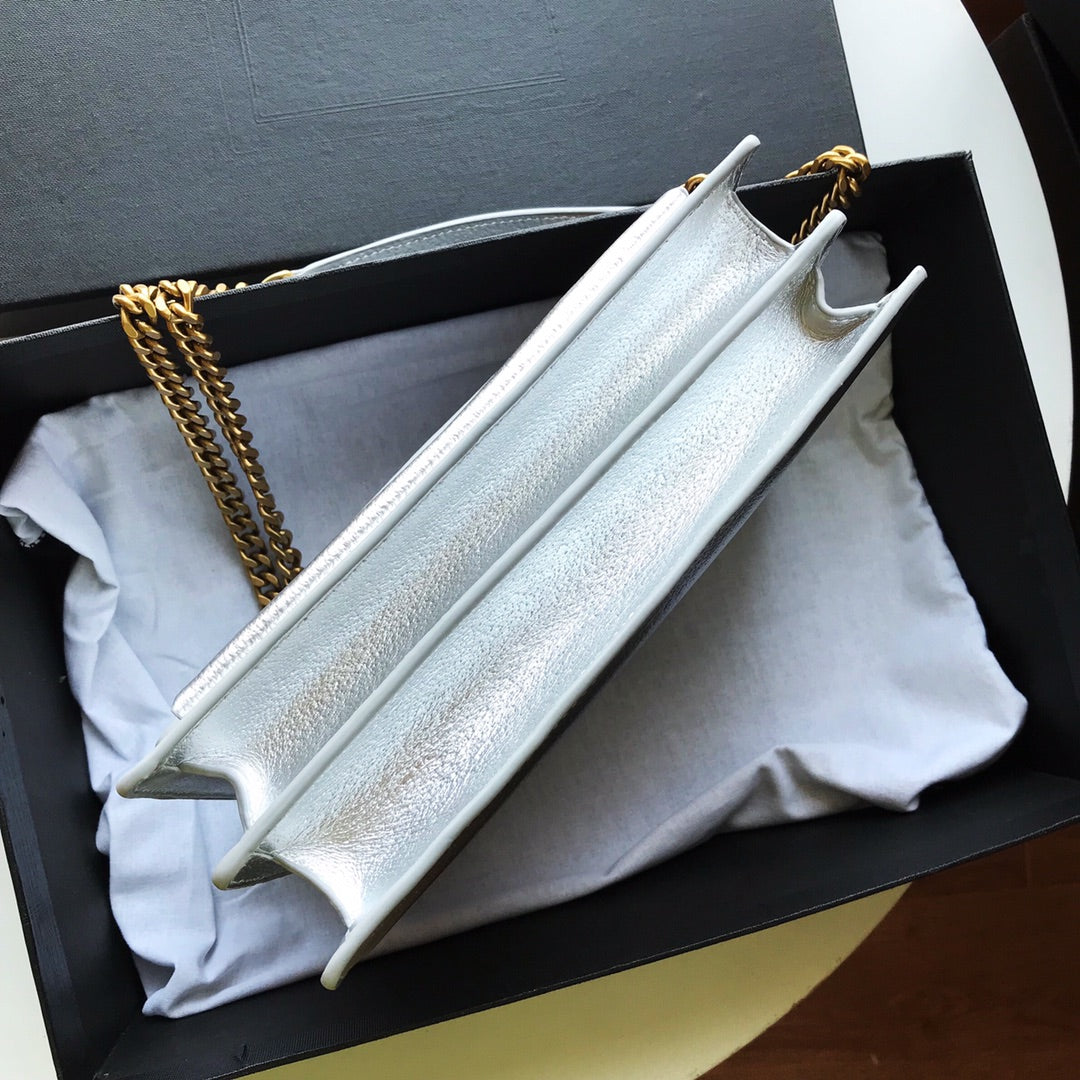 [TOP] Yves Saint Laurent YSL Sunset Metallic Small Bag 22×16×8 cm - Silver