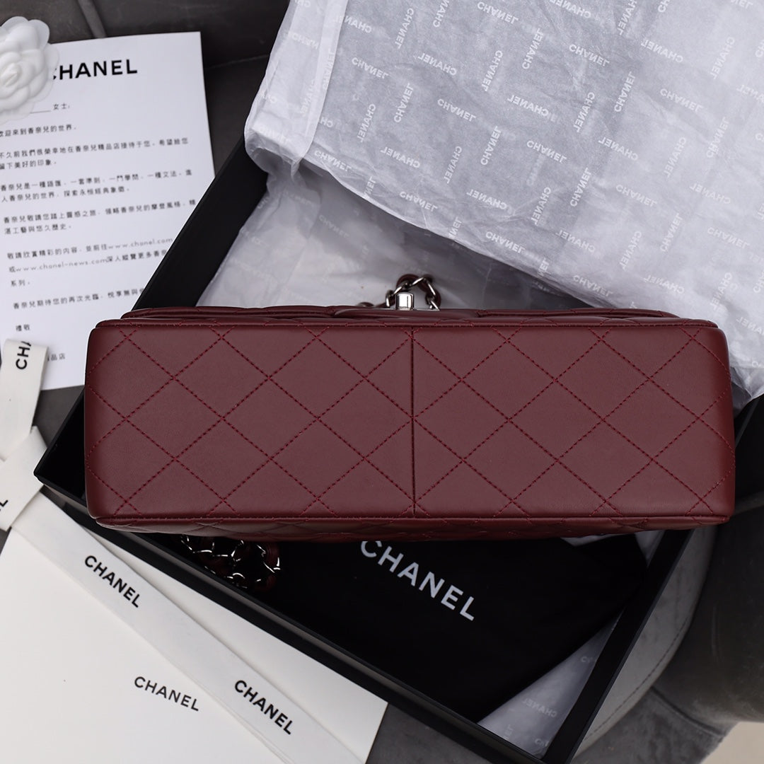 [TOP] CHANEL Classic Flap Bag Jumbo 30cm - Burgundy & SHW