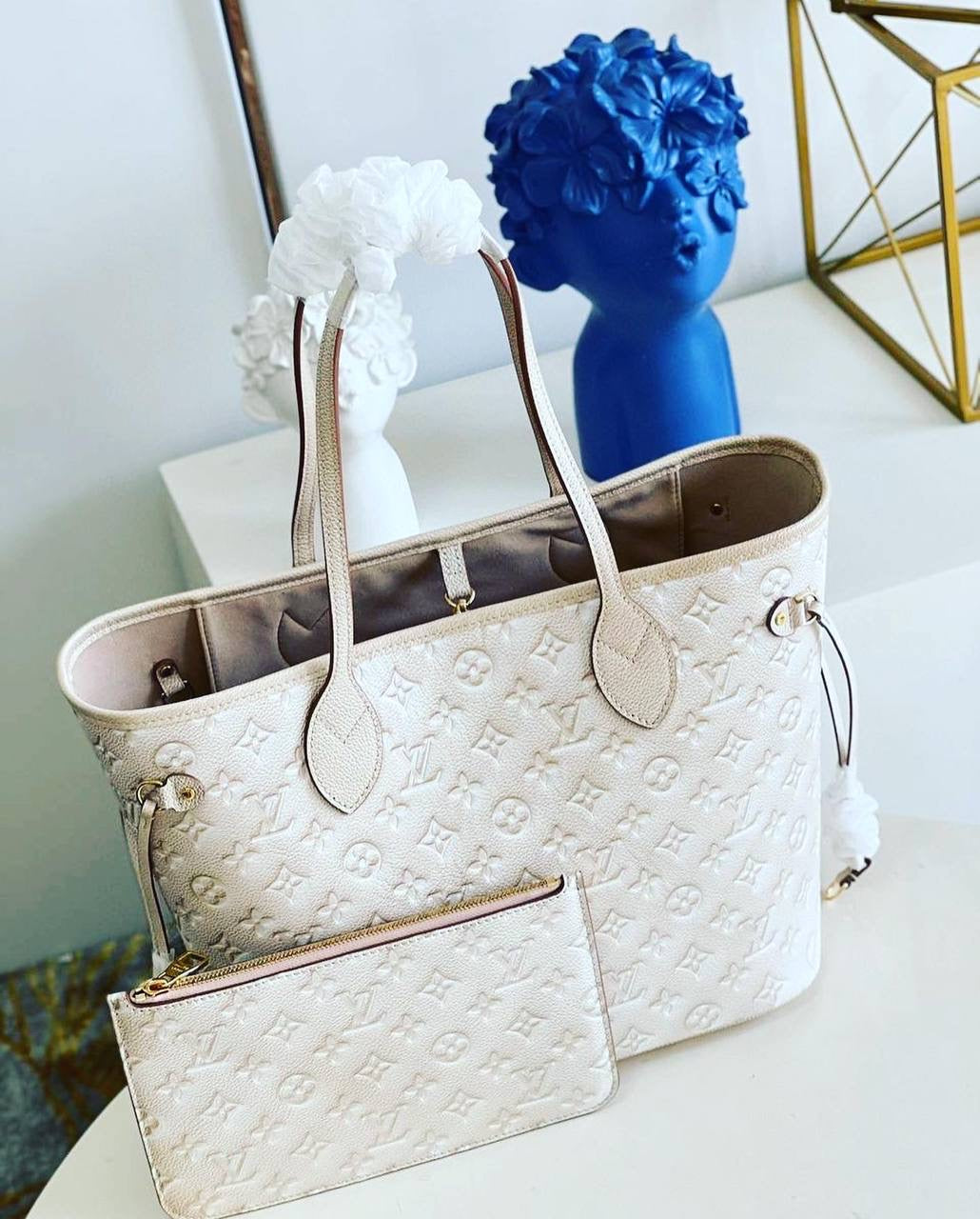 [TOP] Louis Vuitton LV  Neverfull Empreinte MM Bag 32x17x28cm - Beige