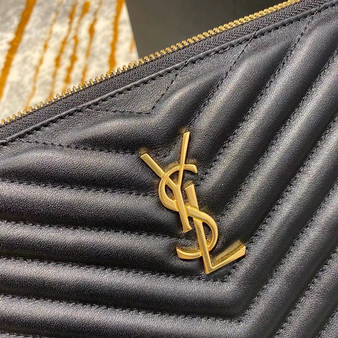 [TOP] Yves Saint Laurent YSL Cassander Matelasse A5 Pouch in Grain DE Pouder Embossed  Leather