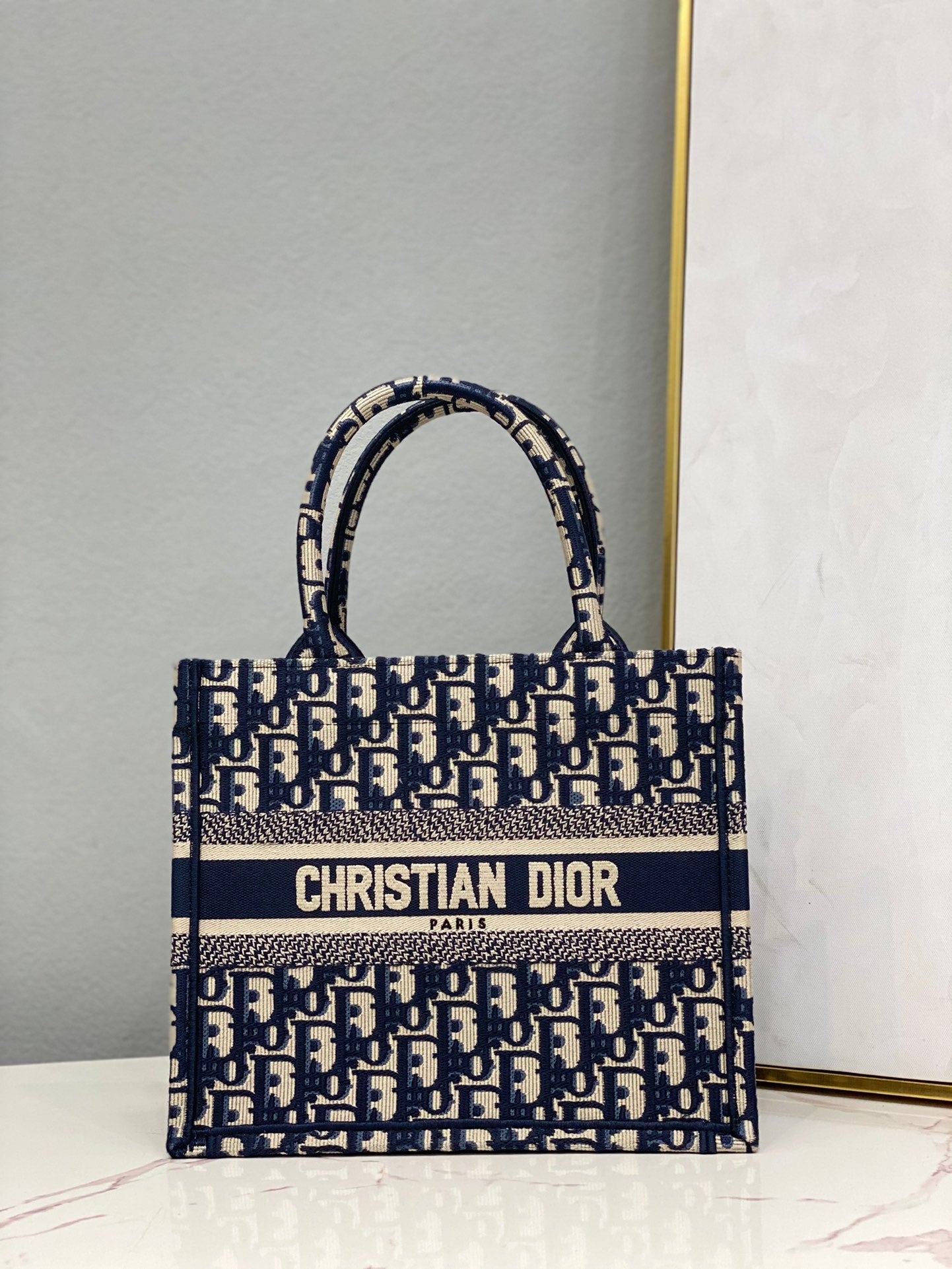 [TOP] Christian Dior Book Tote Bag Embroidery Small 21.5cm - Blue