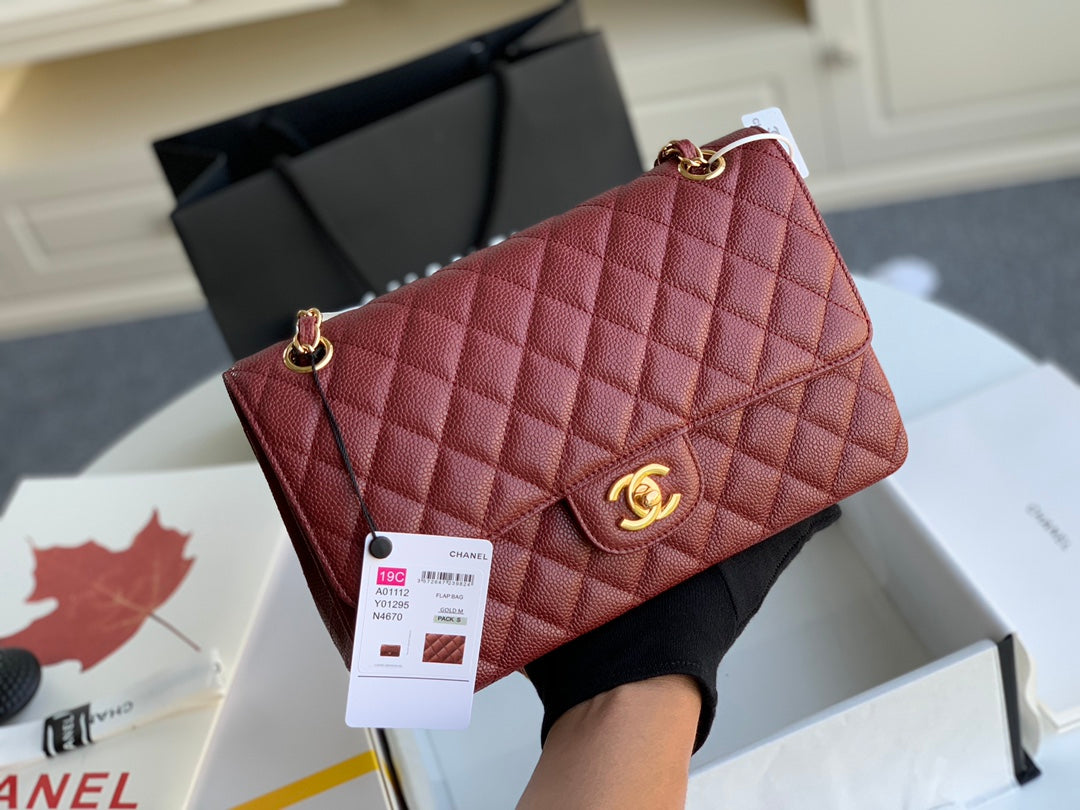 [TOP] CHANEL Classic Flap Bag Caviar Medium 25.5cm – Burgundy & GHW