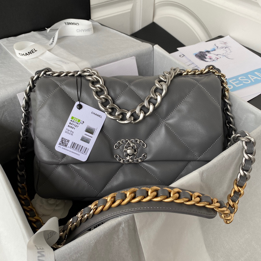 [TOP] CHANEL 19 Bag 26cm/30cm - Dark Grey w Silver Buckle