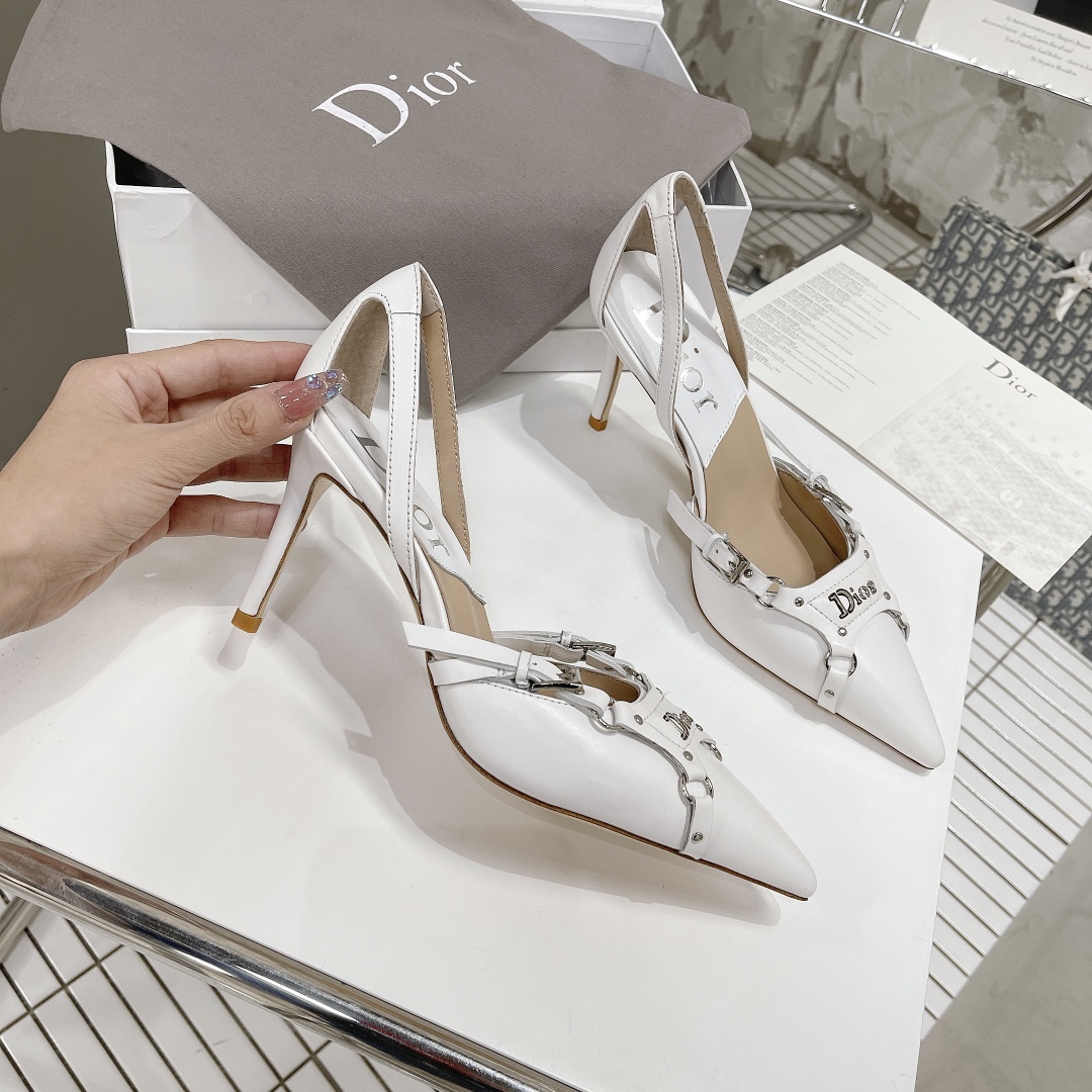[TOP] Christian Dior CD Logo Leather Pump - White