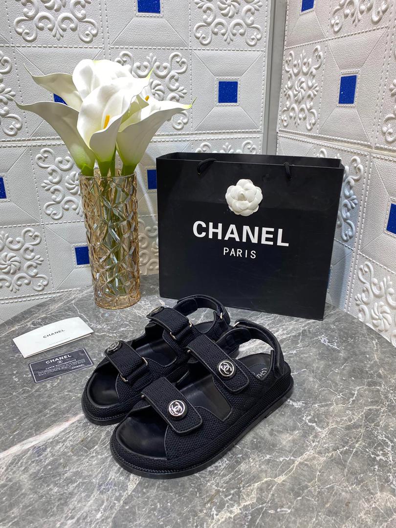 [TOP] CHANEL Dad Teva Fabric Sandals - Black