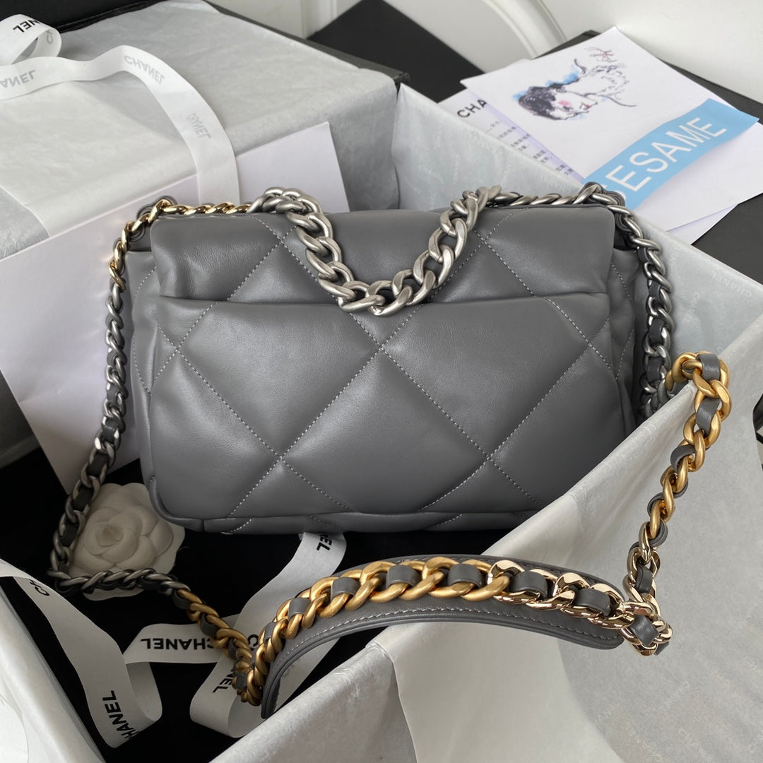 [TOP] CHANEL 19 Bag 26cm/30cm - Dark Grey w Silver Buckle