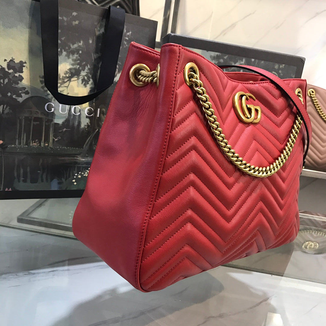 [TOP] GUCCI GG Marmont Chain Shoulder Bag - Red
