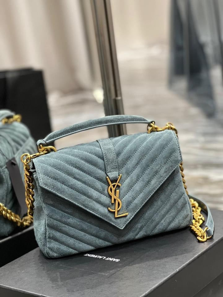 [TOP] Yves Saint Laurent YSL College Medium Suede Bag - Teal