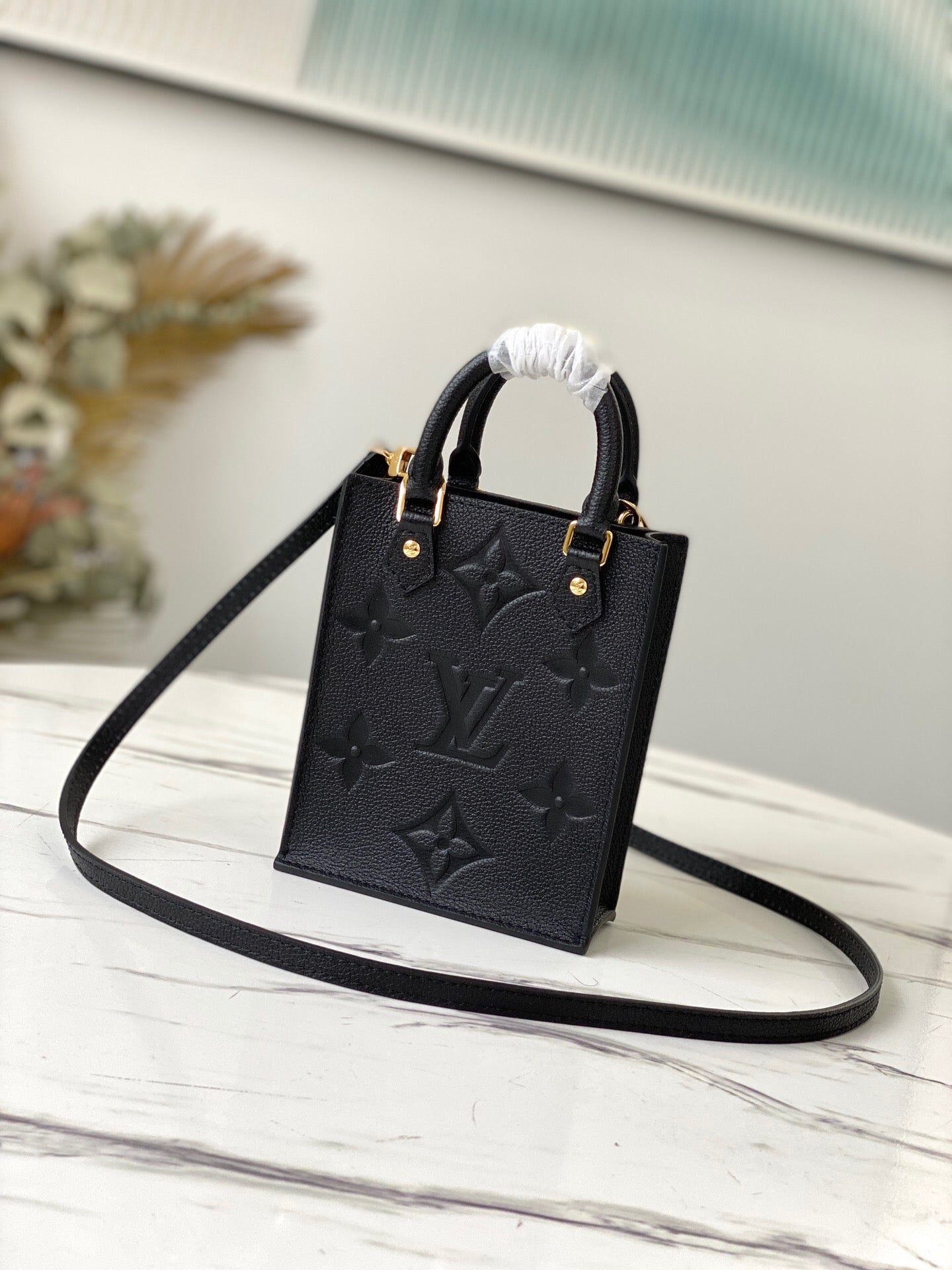 [TOP] Louis Vuitton LV Petit Sac Plat Monogram Empreinte Bag 20/21/10cm- Black
