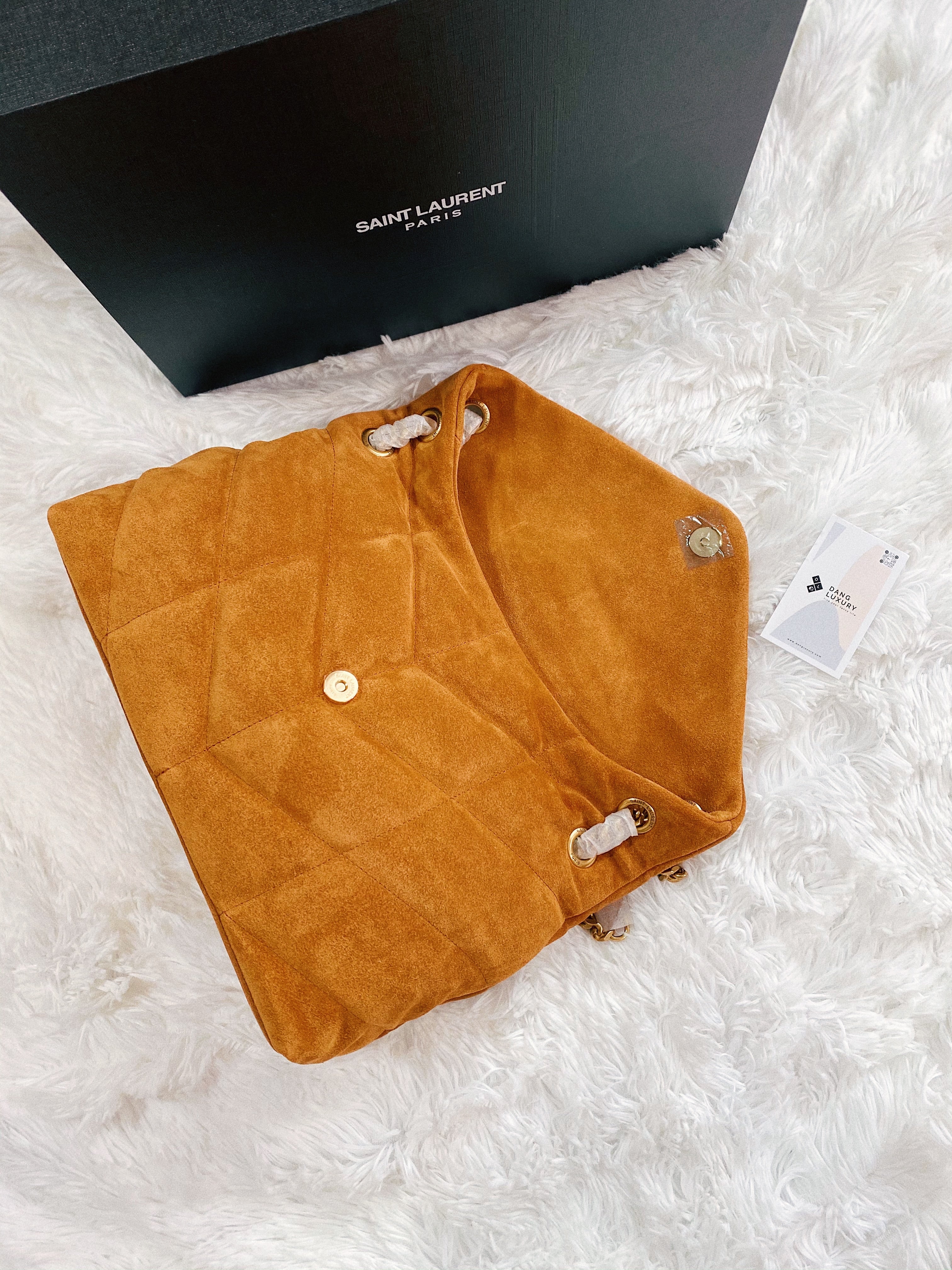 [TOP] Yves Saint Laurent YSL YSL LouLou Puffer Medium Suede Leather 35X23X13.5cm - BROWN