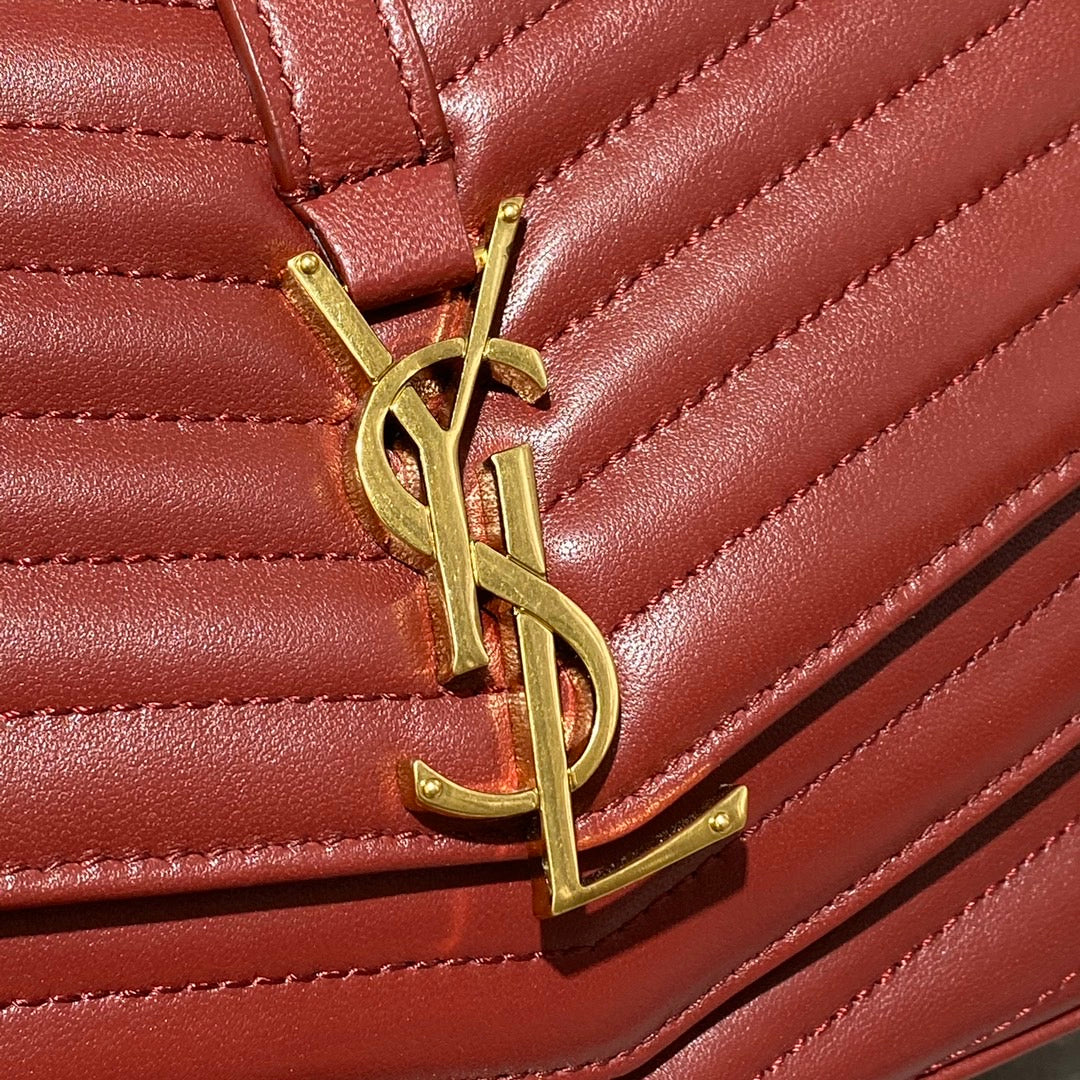 [TOP] Yves Saint Laurent YSL Metelasse Chevron Monogram Small Sulpice Bag - Red w GHW