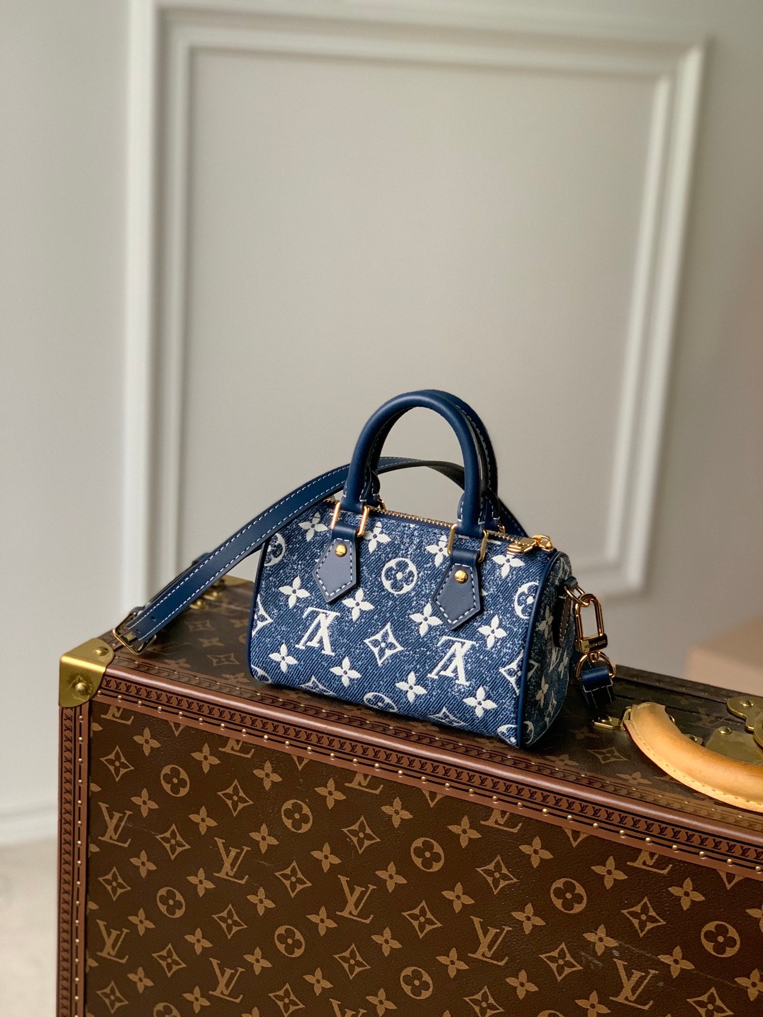 [TOP] Louis Vuitton LV Monogram Speedy 20 Denim 20x13.5x12cm-Dark Blue
