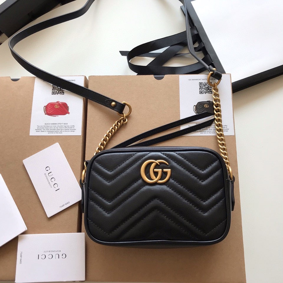 [TOP] GUCCI GG Marmont Bag Camera Crossbody Mini 18*12*6cm - Black