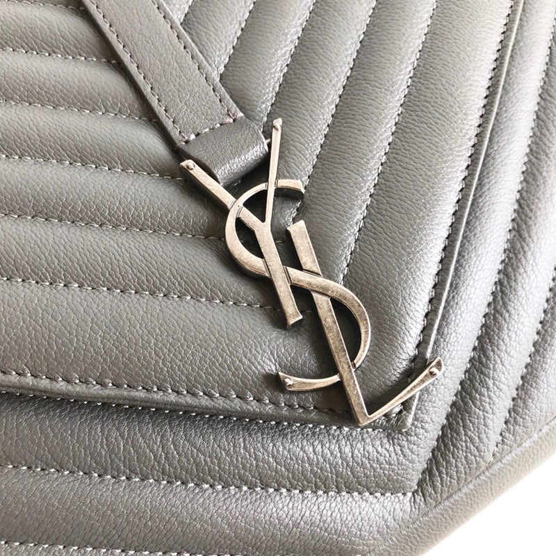 [TOP] Yves Saint Laurent YSL College Large Top Handle Bag - Grey SHW