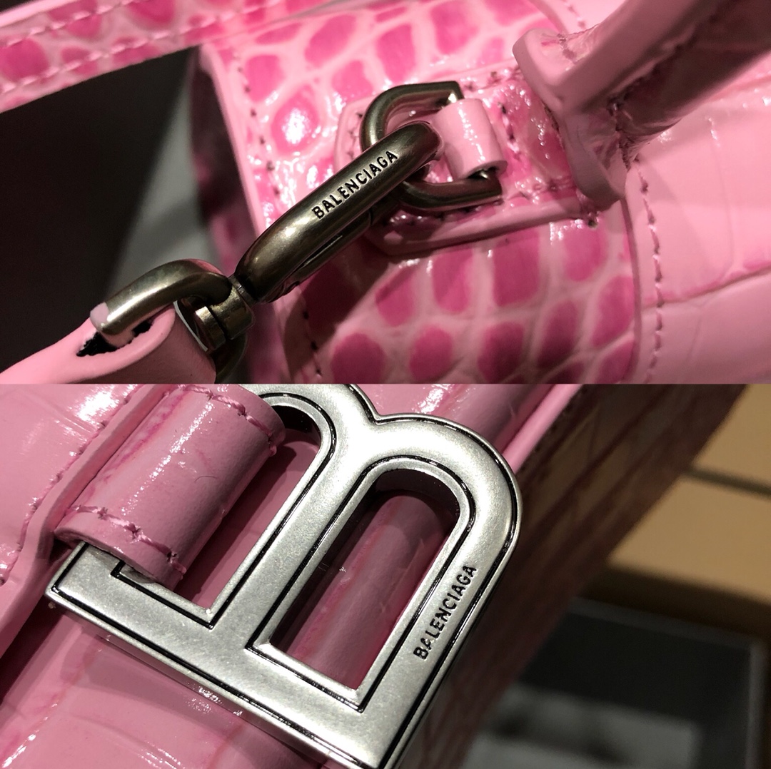[TOP] BALENCIAGA Crocodile-Print Hourglass Bag 19/23cm - Pink