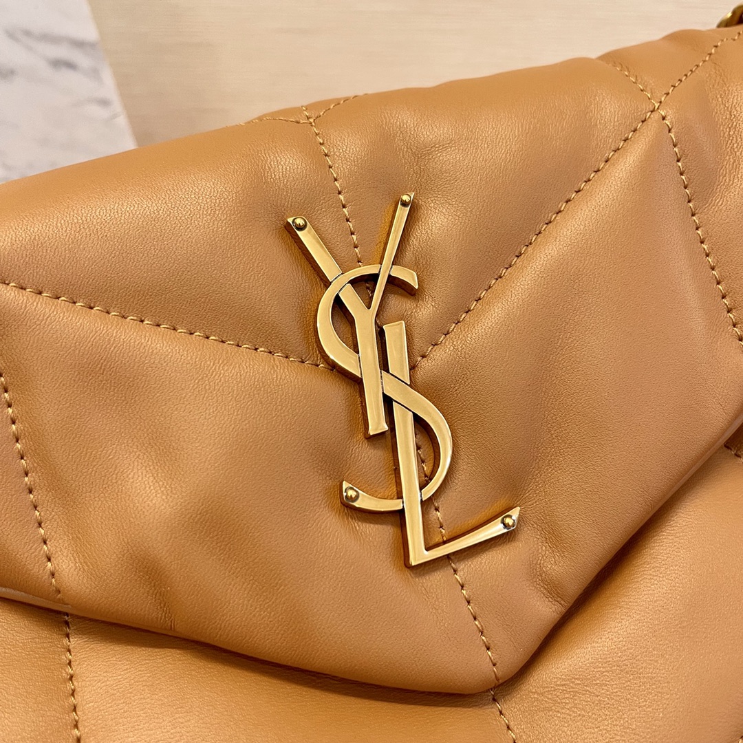[TOP] Yves Saint Laurent YSL Loulou Puffer Shoulder Bag - Brown