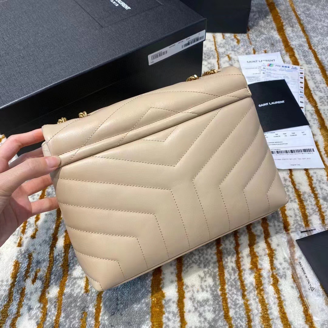 [TOP] Yves Saint Laurent YSL Lou Lou Bag Small 25cm - Beige & GHW