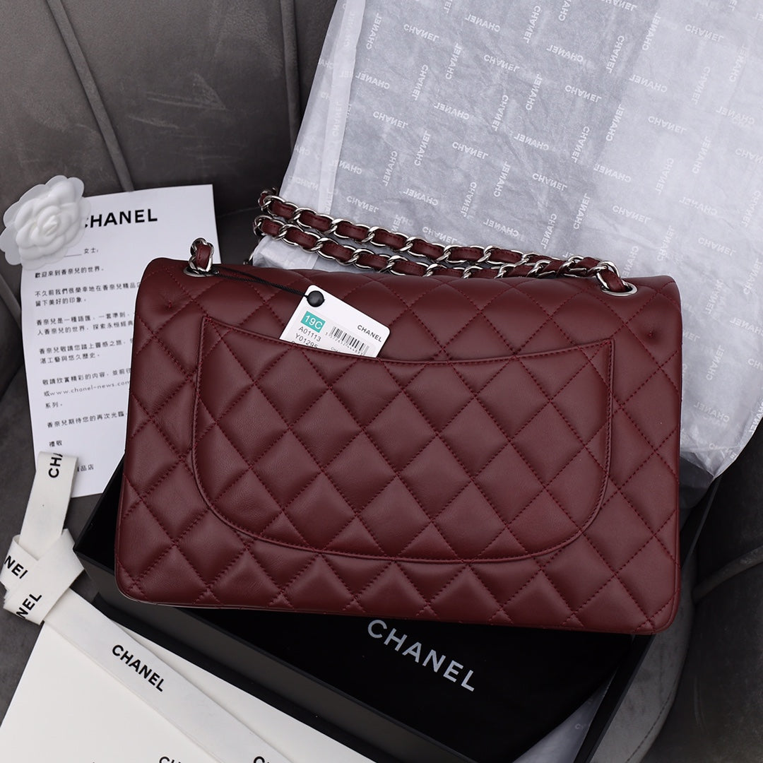 [TOP] CHANEL Classic Flap Bag Jumbo 30cm - Burgundy & SHW