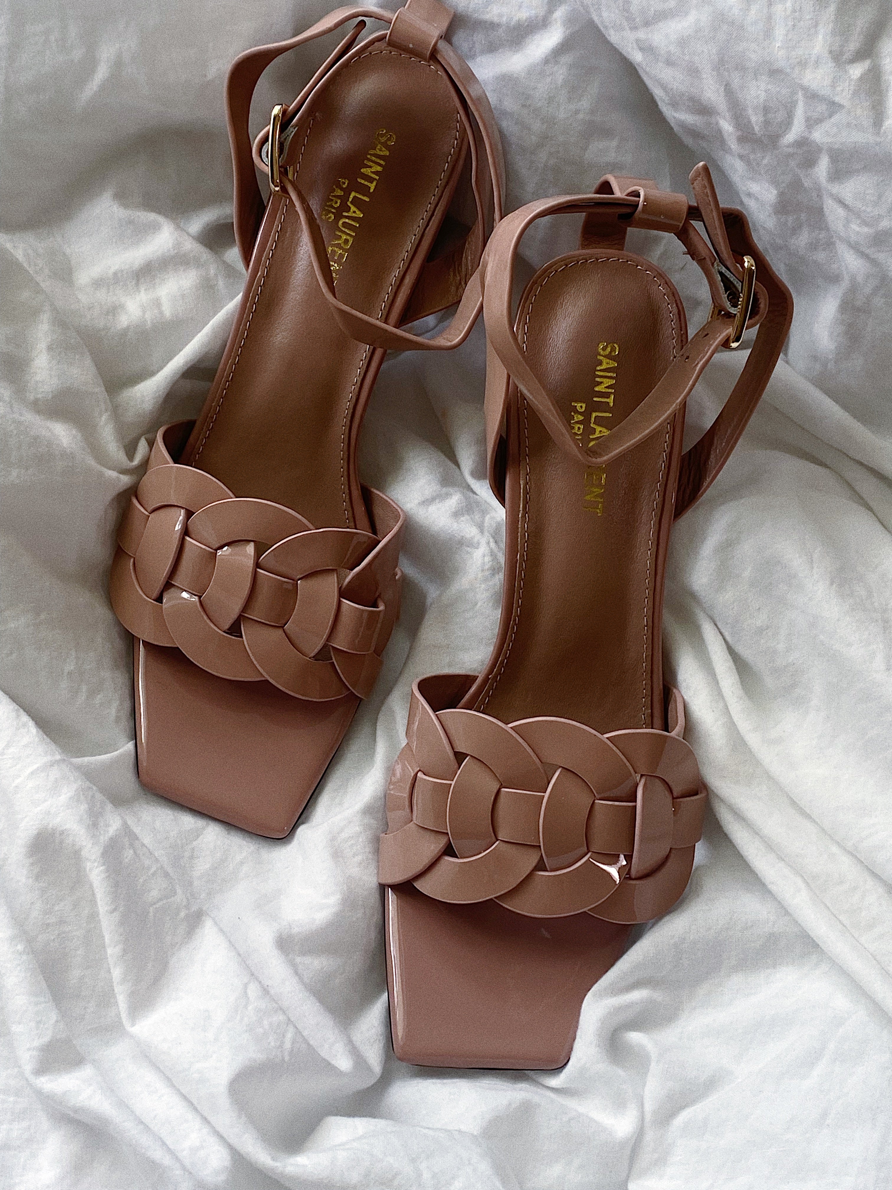 [TOP] Yves Saint Laurent YSL Patent Tribute Block Heels - Mauve