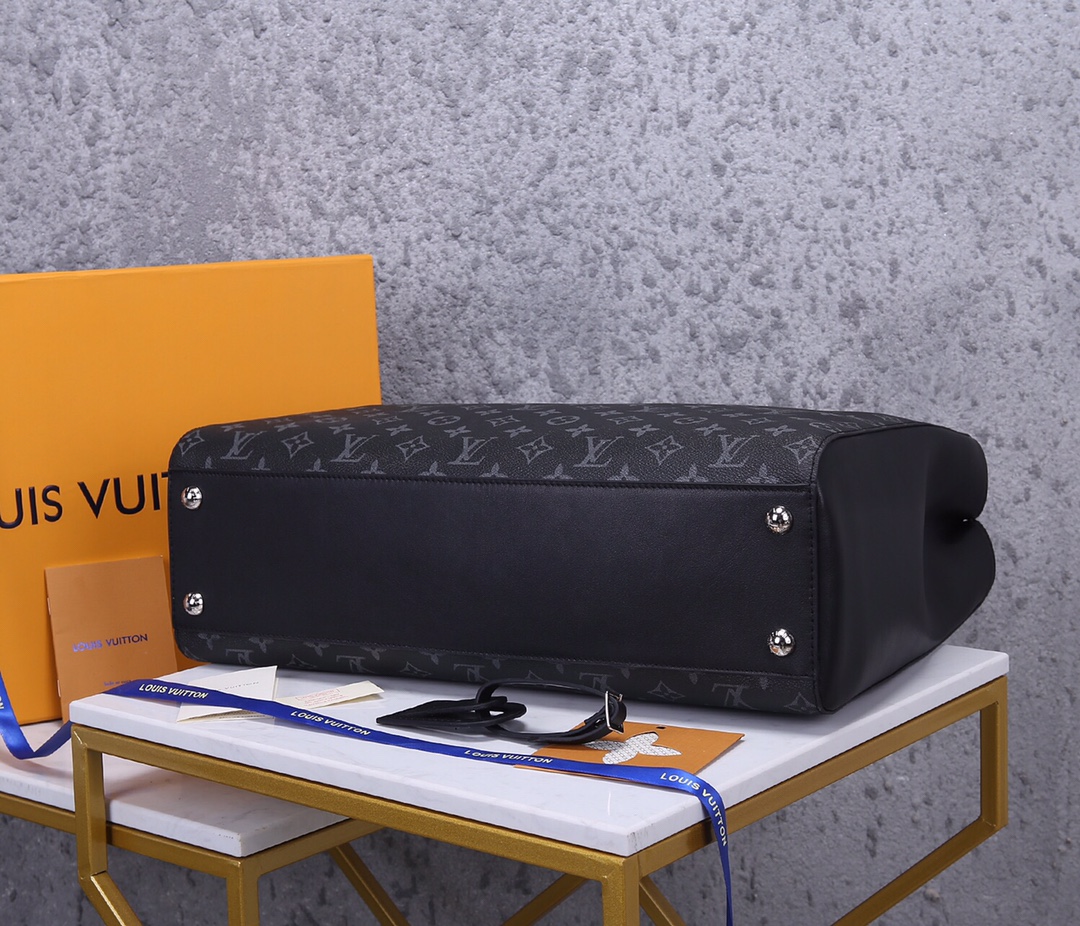 [TOP] Louis Vuitton LV Sac Plat Monogram Eclipse Tote Bag 34x42x14cm-Black