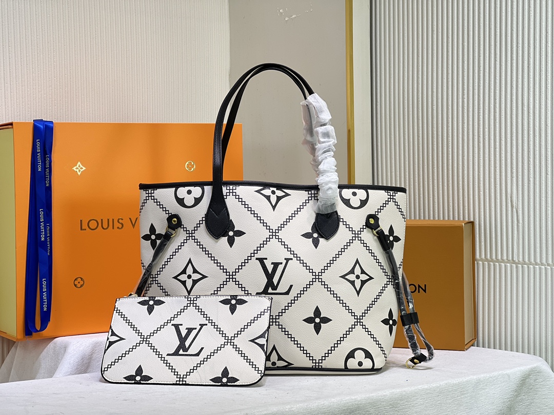 [TOP] Louis Vuitton LV Neverfull Full leather Bag 32x29x17cm -2 colors
