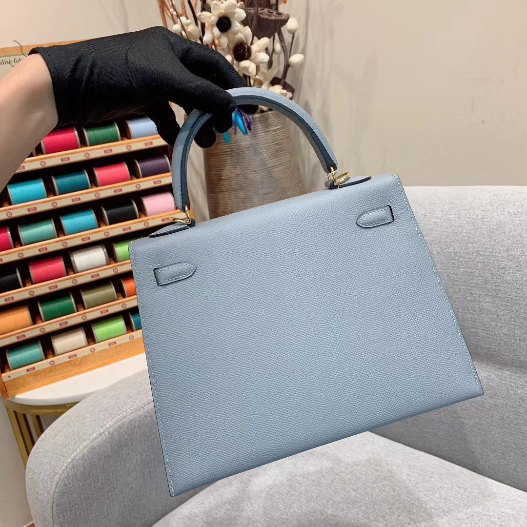 [TOP] HERMES Kelly Epsom Leather 25cm - Blue & GHW