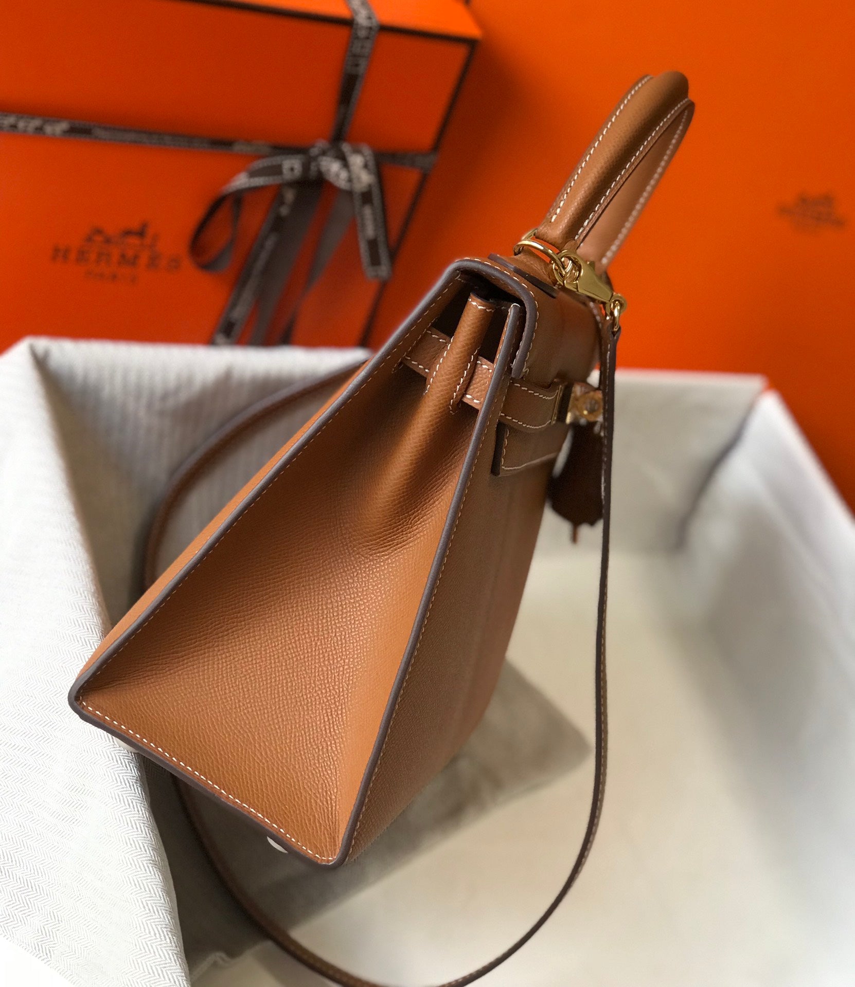 [TOP] HERMES  Kelly Epsom Leather 25cm - Brown & GHW
