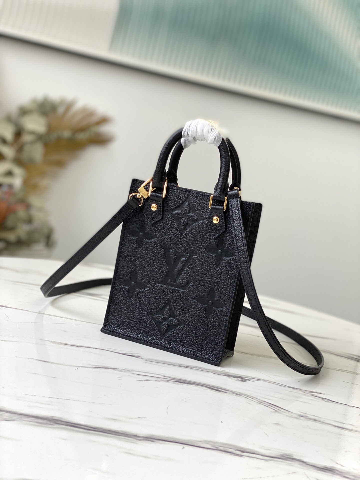 [TOP] Louis Vuitton LV Petit Sac Plat Monogram Empreinte Bag 20/21/10cm- Black