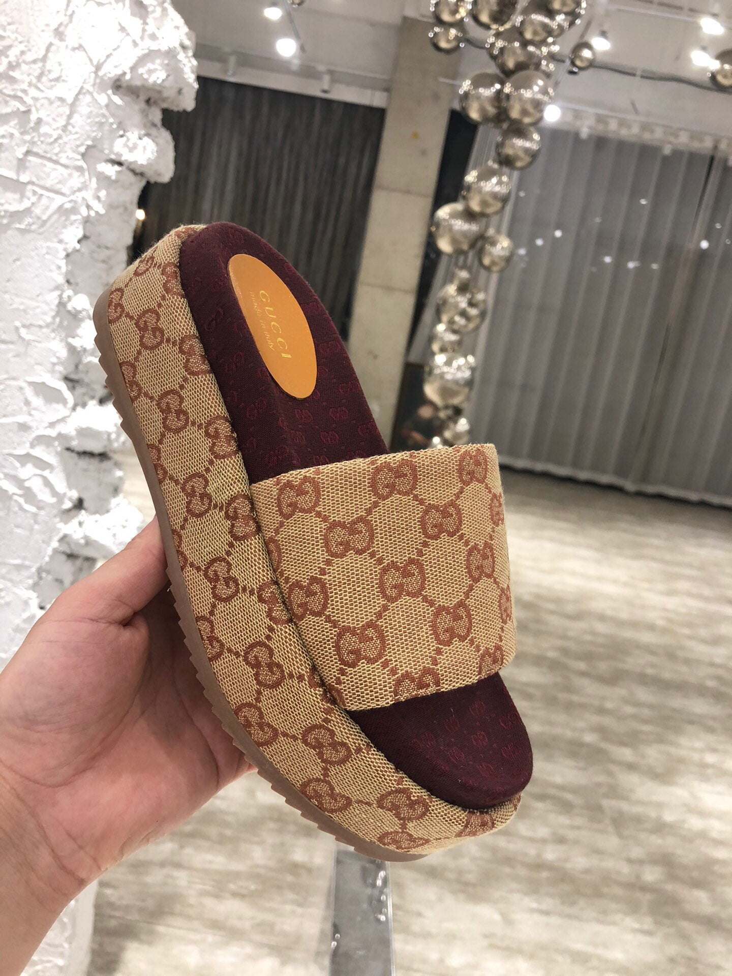 [TOP] GUCCI G*G Denim Sandals Platform - Burgundy