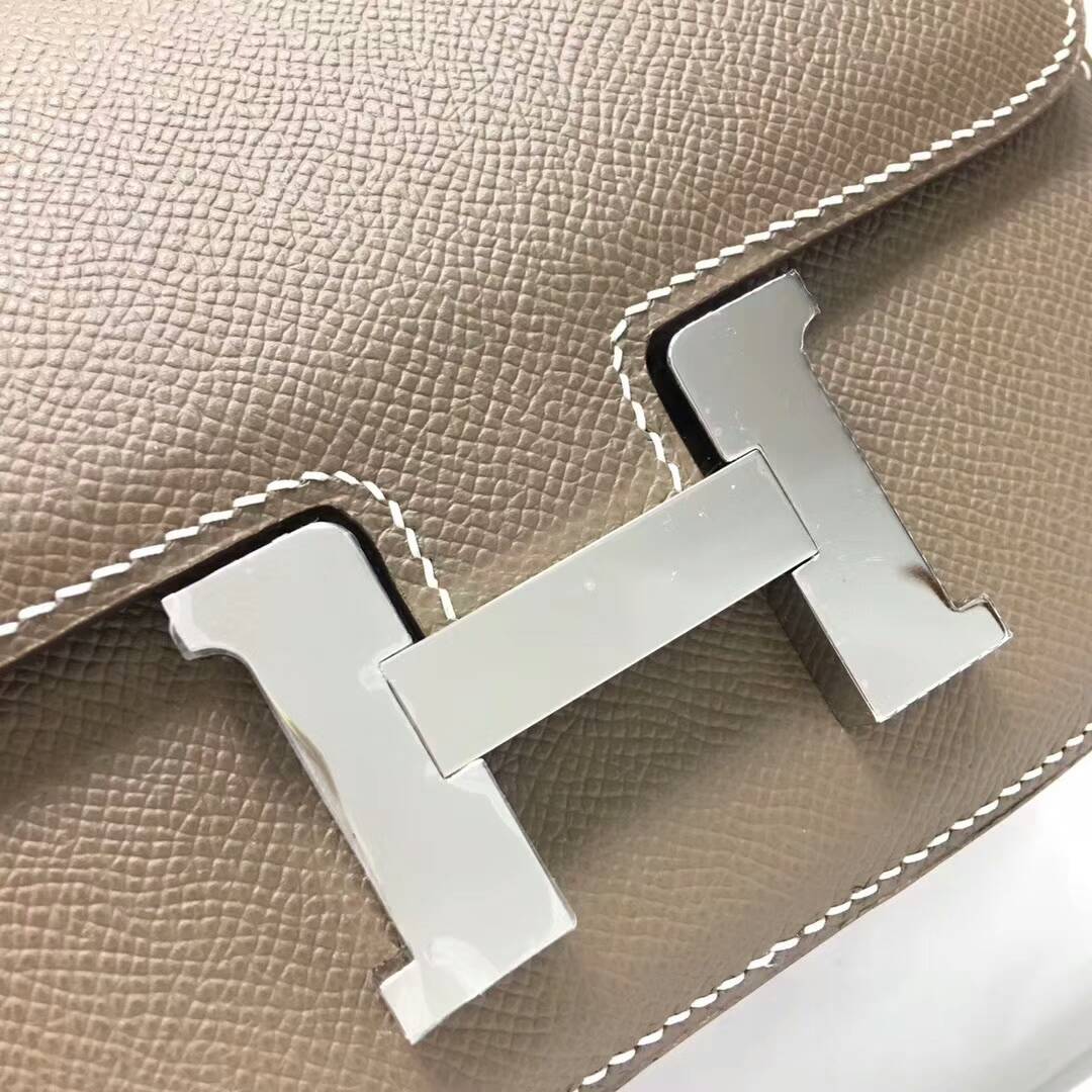 [TOP] HERMES Constance Epsom Leather 18CM - Etoupe & SHW
