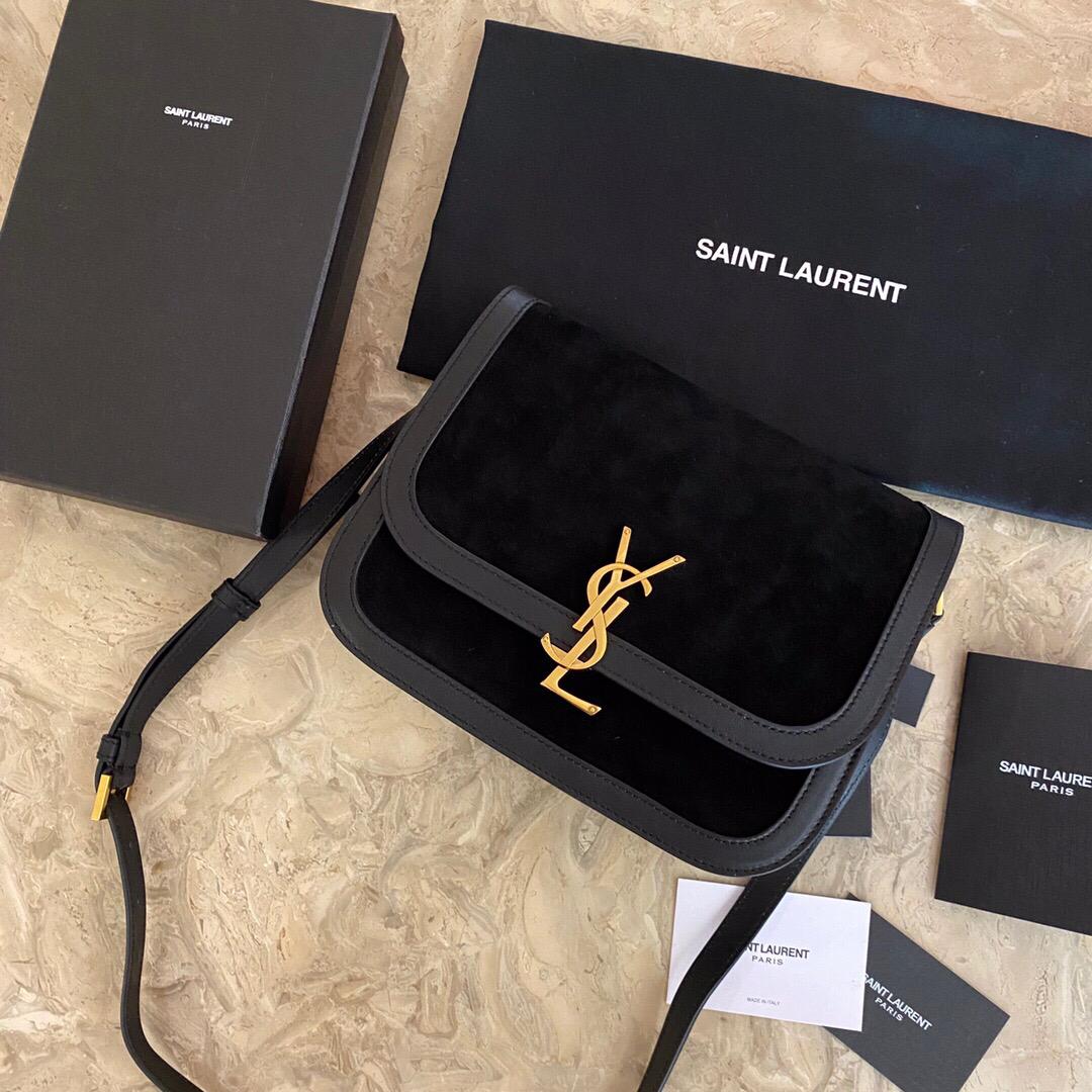 [TOP] Yves Saint Laurent YSL Solferino Small Suede Bag - Black w GHW
