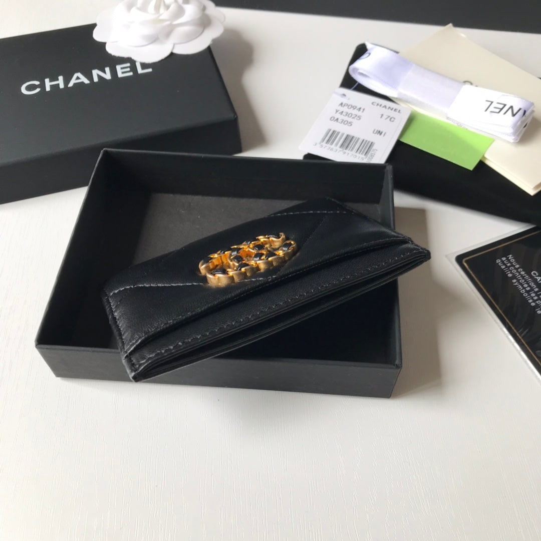 [TOP] CHANEL 19 Card Holder Lambskin - Black