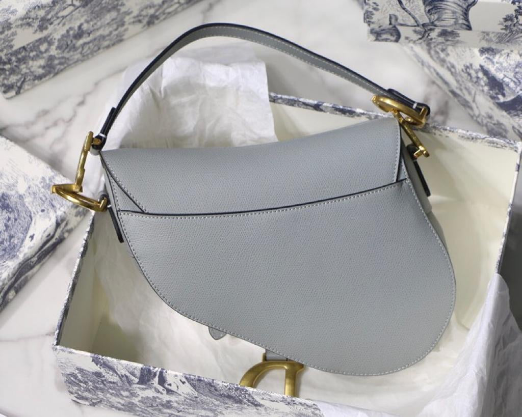 [TOP] Christian Dior Saddle Bag Grained Calfskin Small - GREY