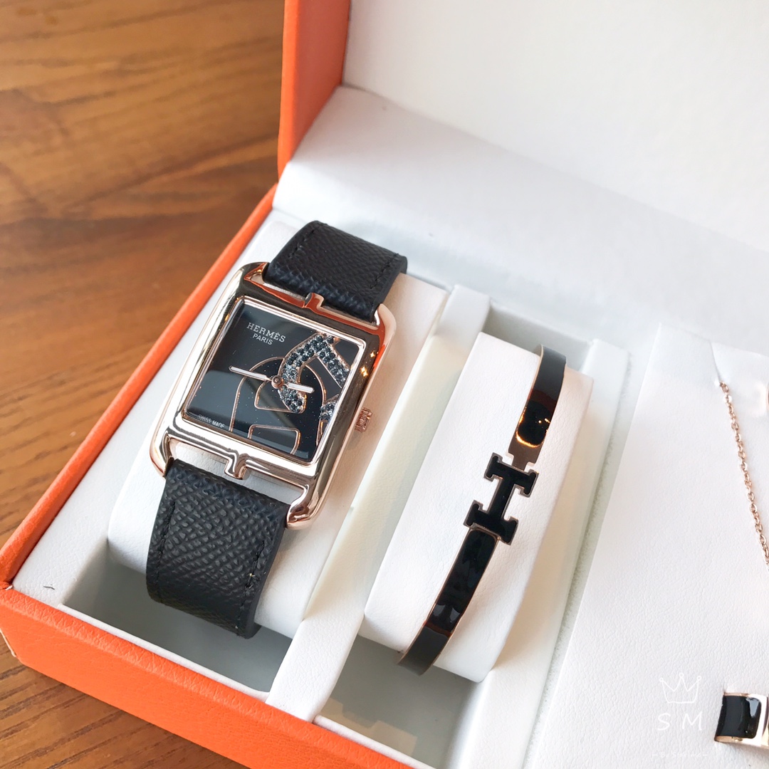 [TOP] HERMES H Logo Watch Bracelet Necklace Earrings Ring Set