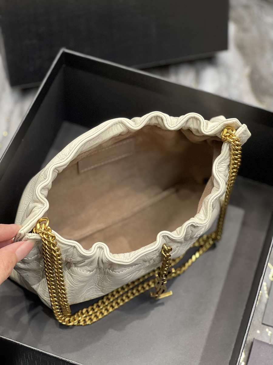 [TOP] Yves Saint Laurent YSL Pacpac Leather Hobo Bag - Off White GHW