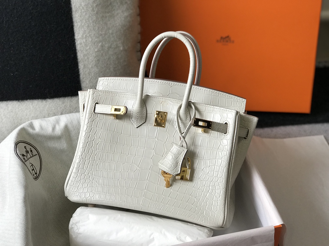 [TOP] HERMES Birkin Crocodile 25CM 30CM- White& GHW
