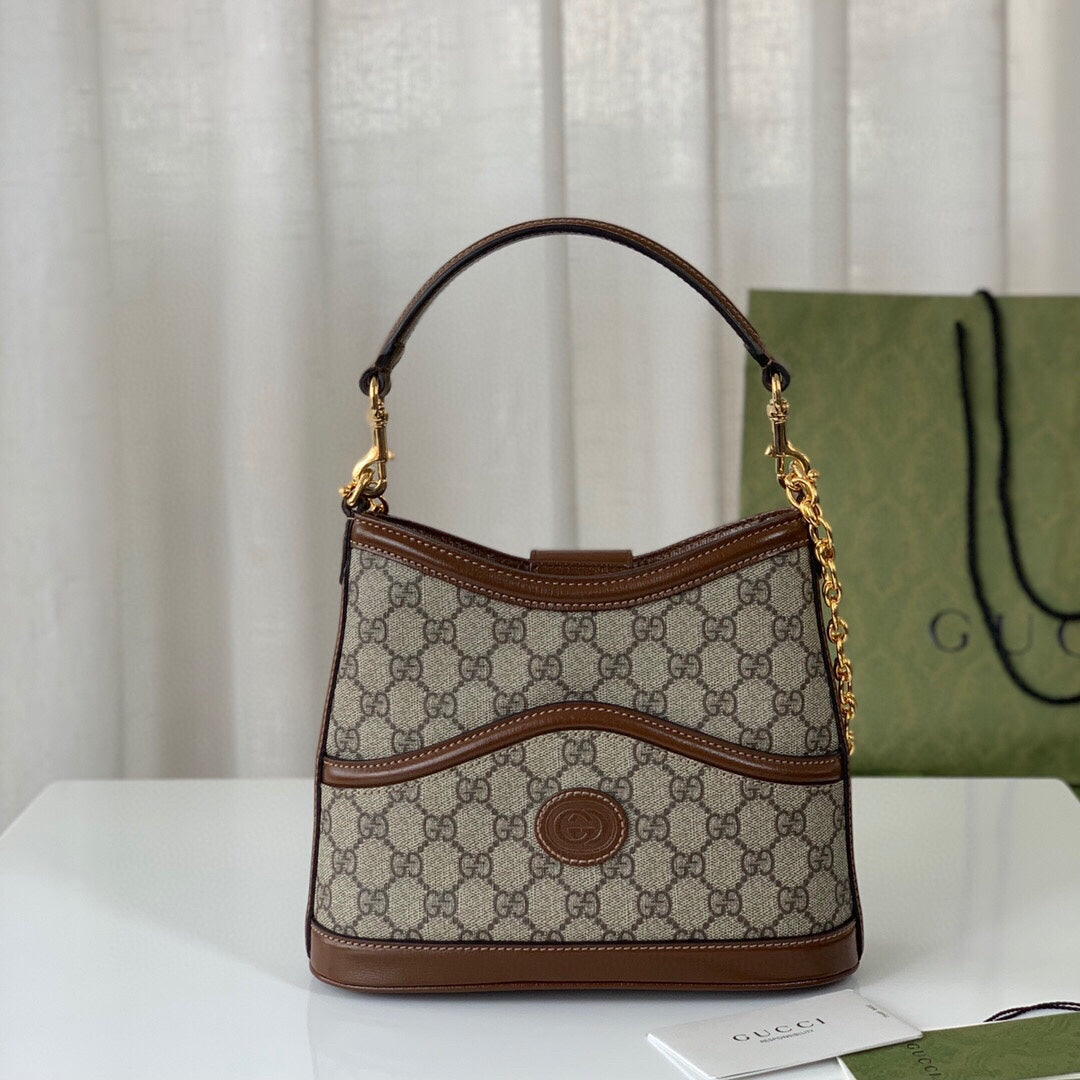 [TOP] GUCCI G*G Large Shoulder Bag w Interlocking G - Brown