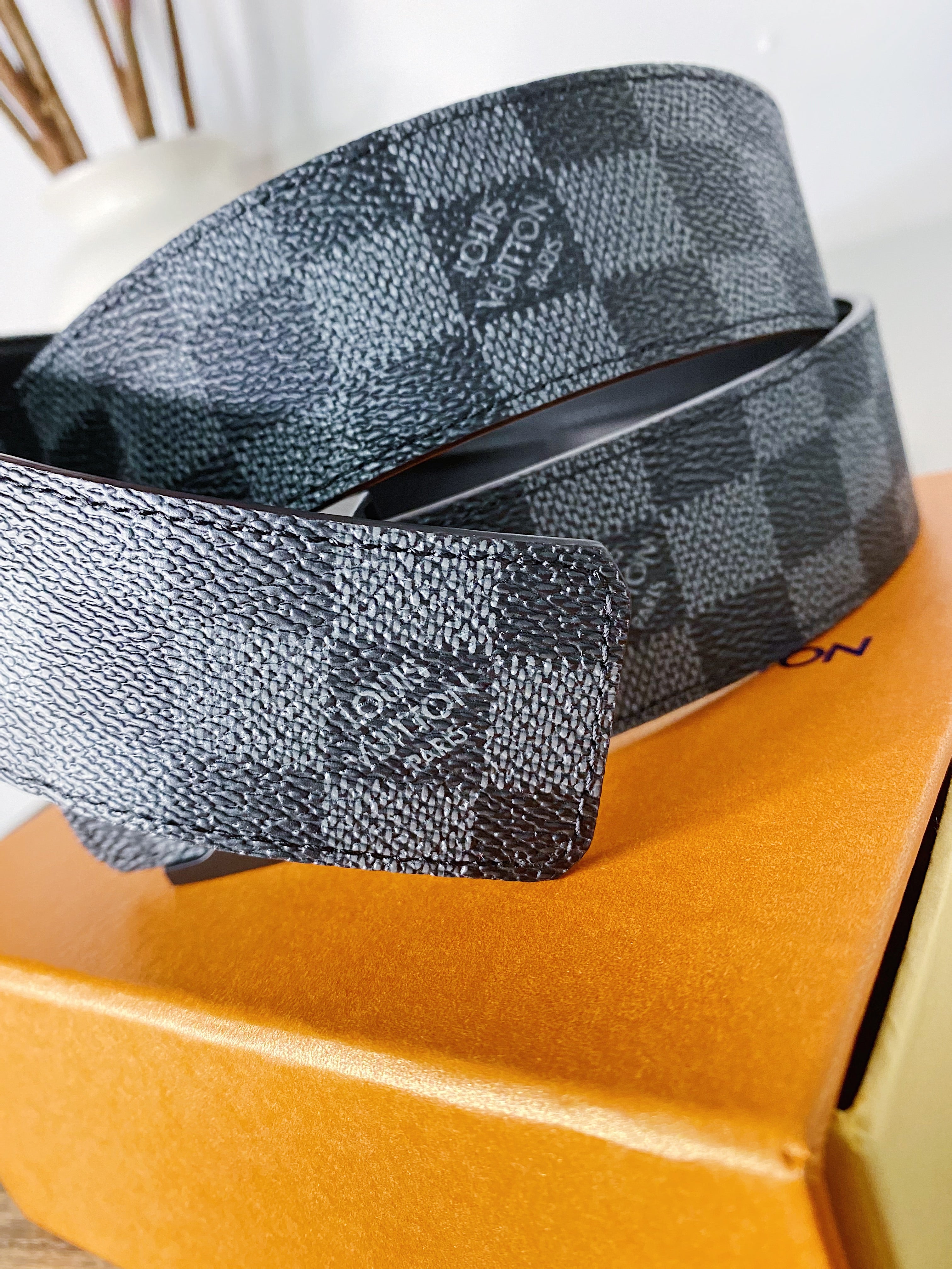 [TOP] Louis Vuitton LV LV Belt Initials Damier Graphite - BLACK