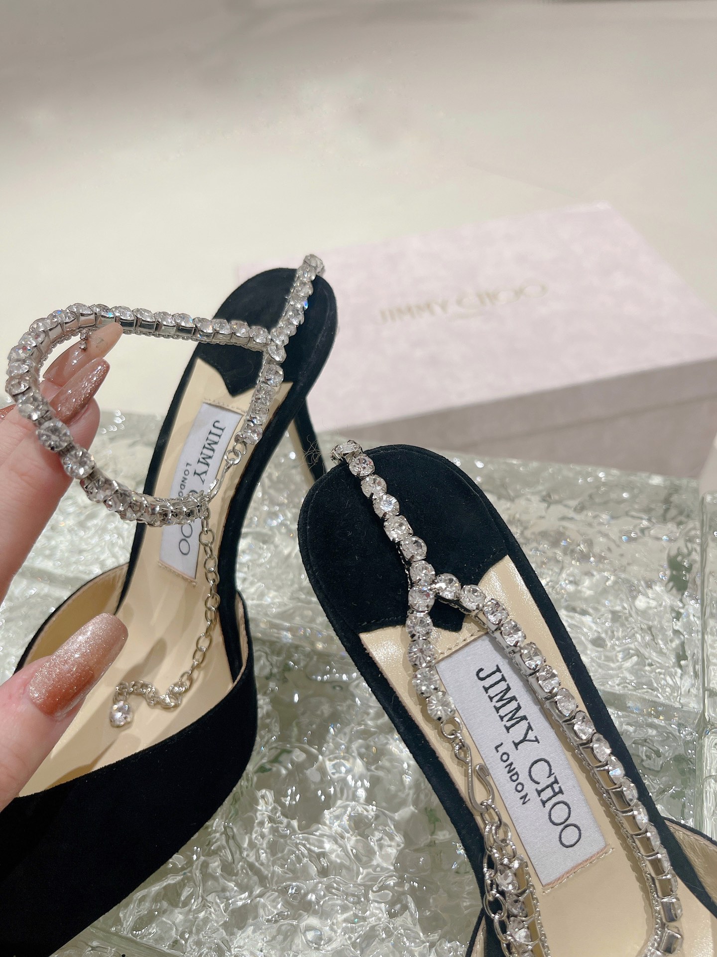 [TOP] Jimmy Choo Saeda Heel 8.5cm Crystal Lambskin - 4 Colours