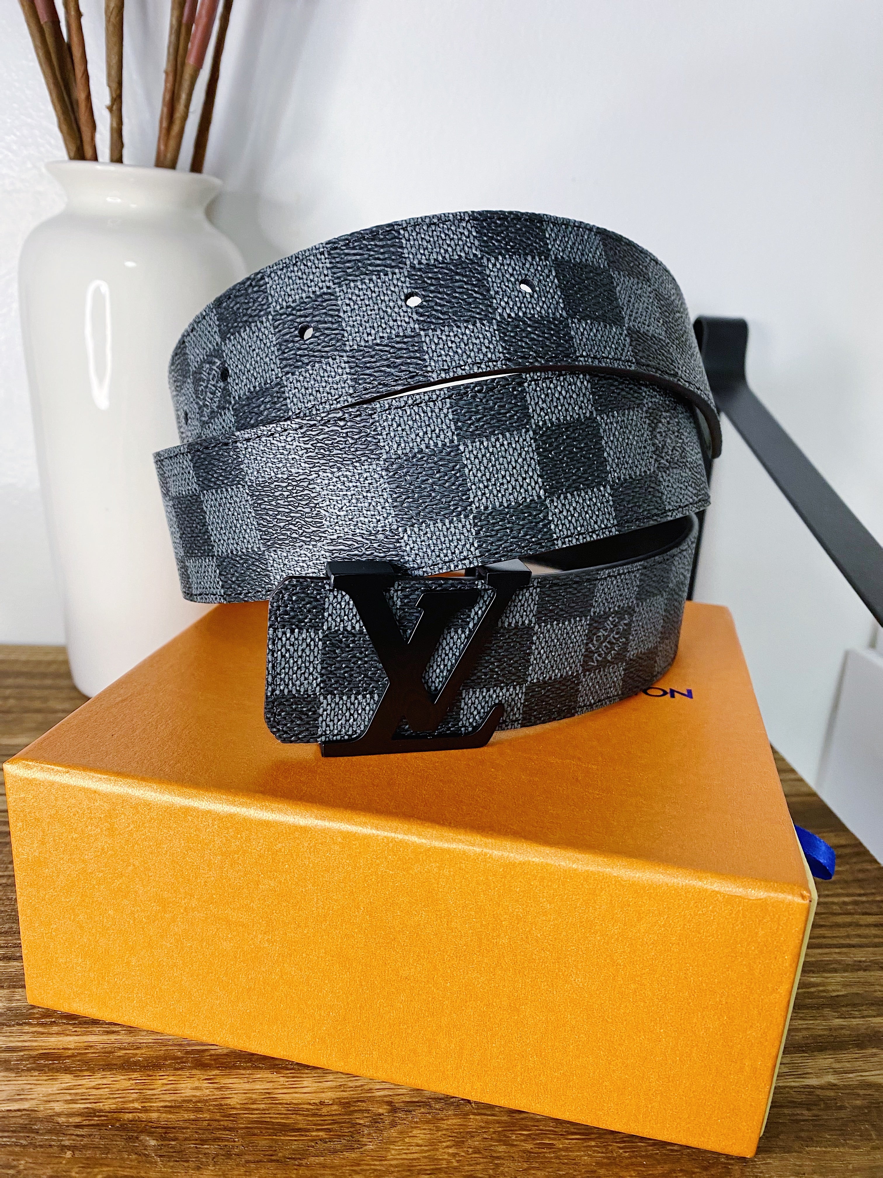 [TOP] Louis Vuitton LV LV Belt Initials Damier Graphite - BLACK