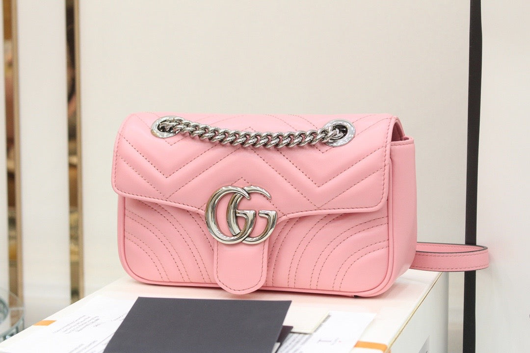[TOP] GUCCI G*G Marmont Matelasse Bag Mini 22cm - Pink w SHW