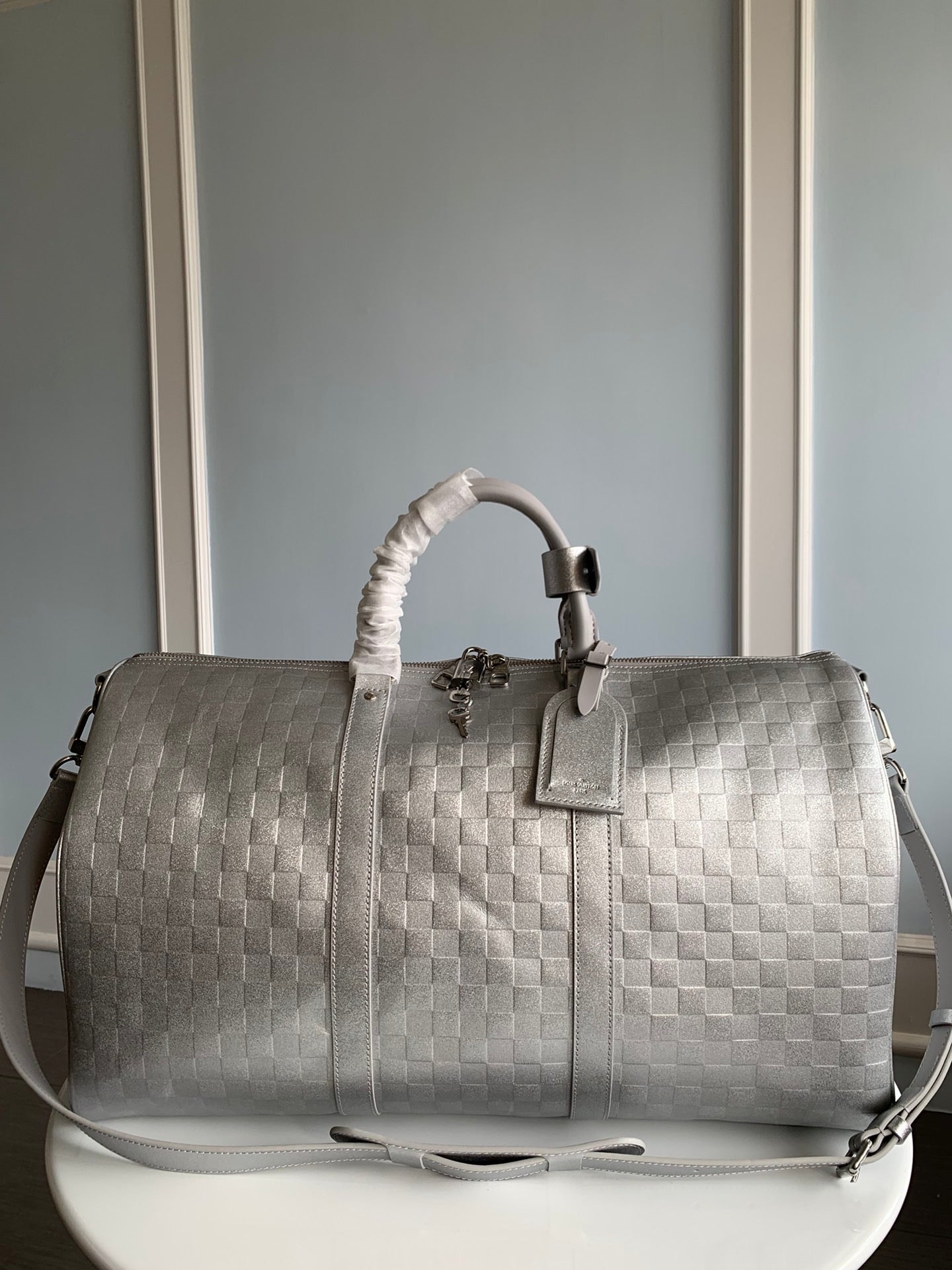 [TOP] Louis Vuitton LV  Virgil Abloh Keepall Bandouliere 50 Glitter Damier - Silver