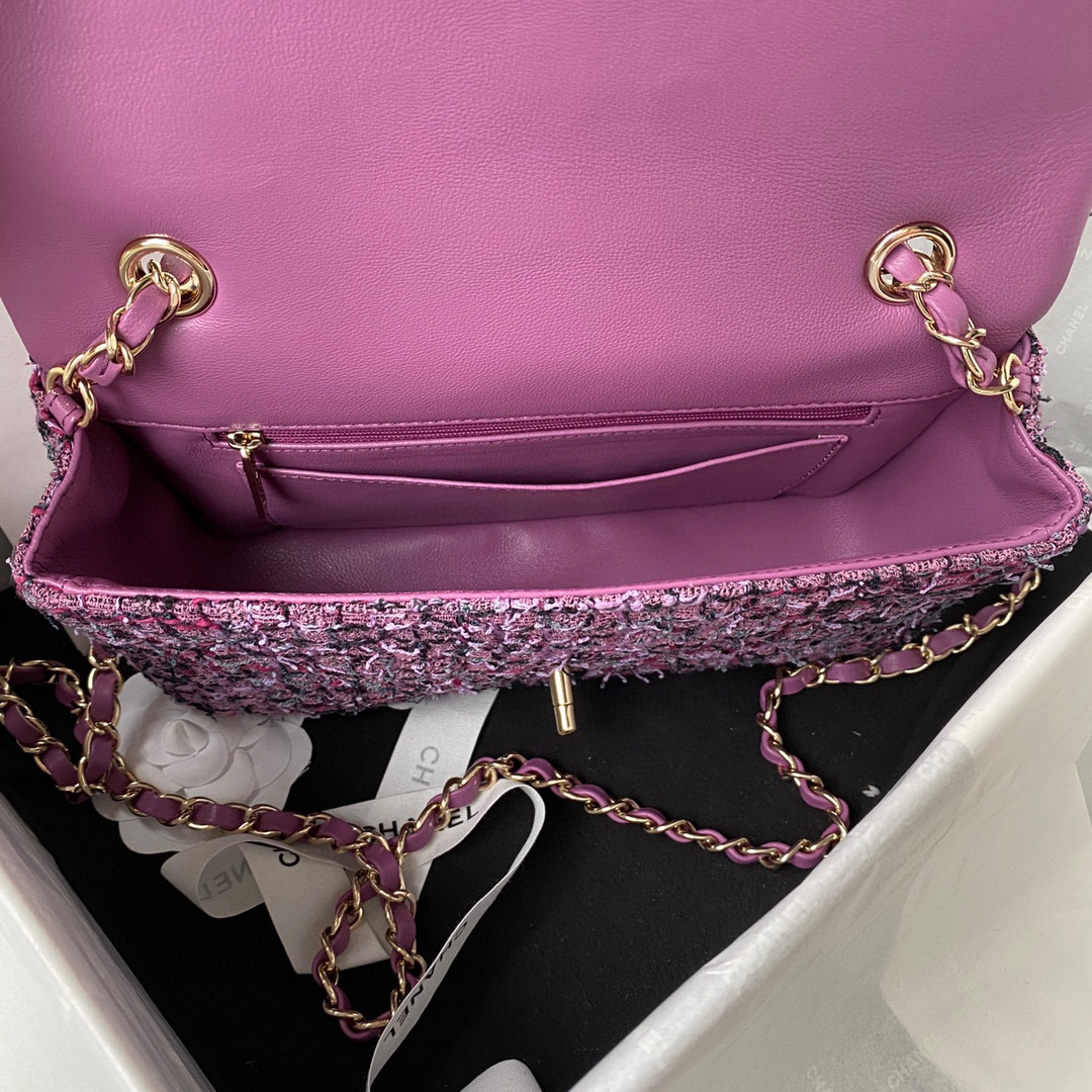 [TOP] CHANEL Classic Flap Bag Tweed Medium 25.5cm - Pink & GHW