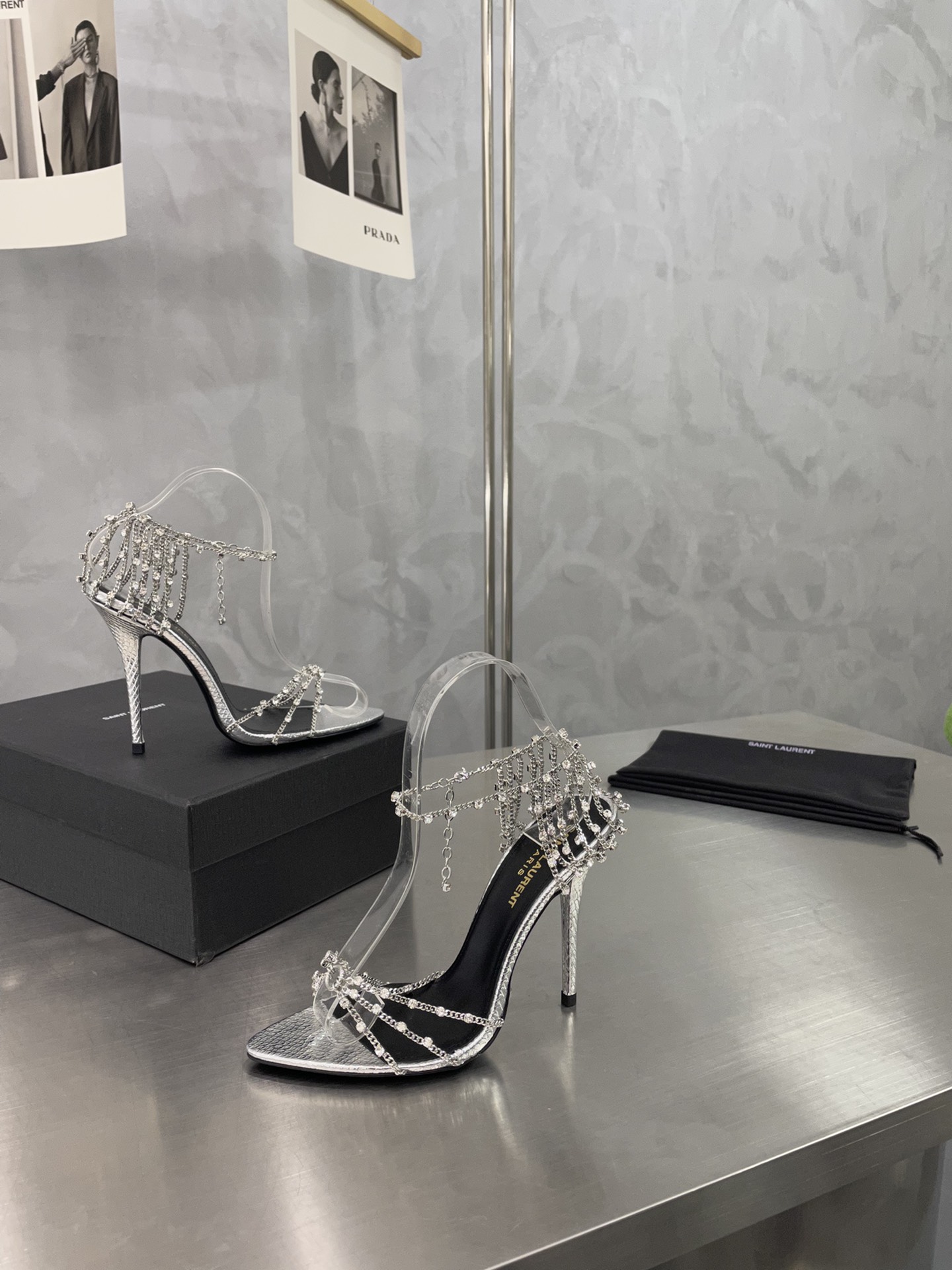 [TOP] Yves Saint Laurent YSL Chain High Heels - SHW - 2 Color