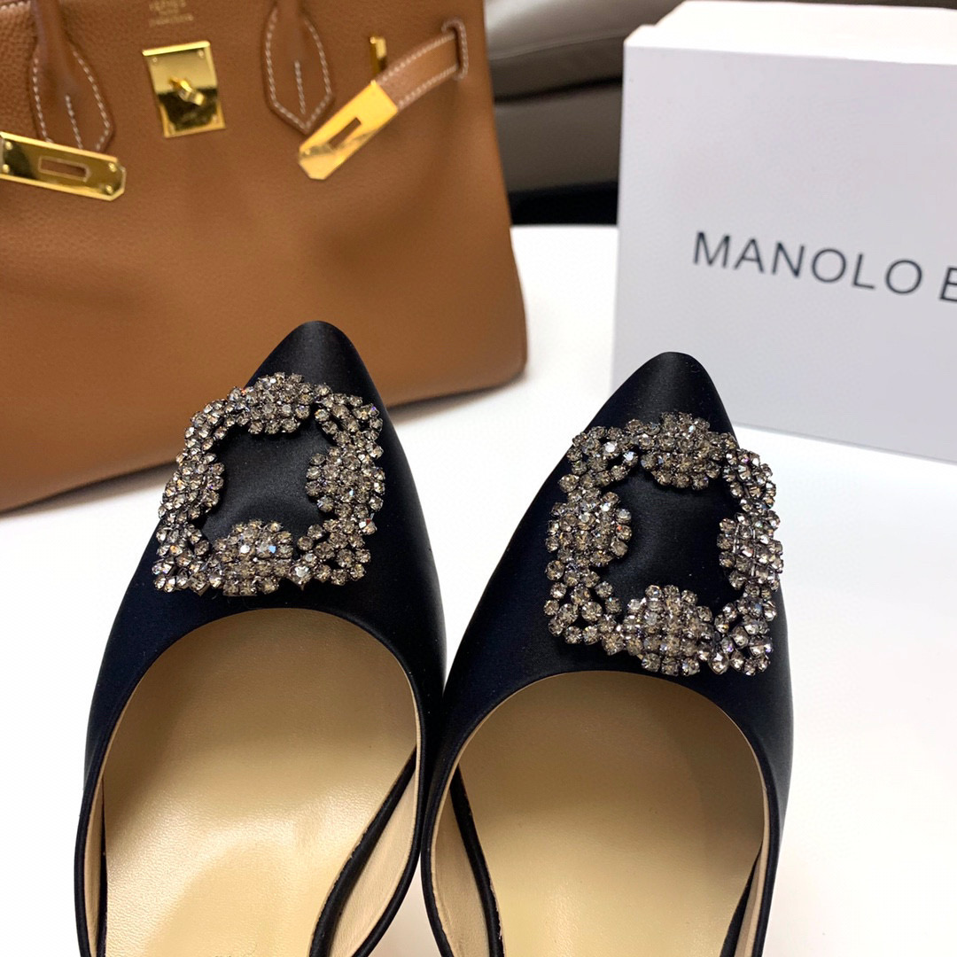[TOP] Manolo Blahnik HANGISI Satin Crystal Sling back Mules - 5 Colours