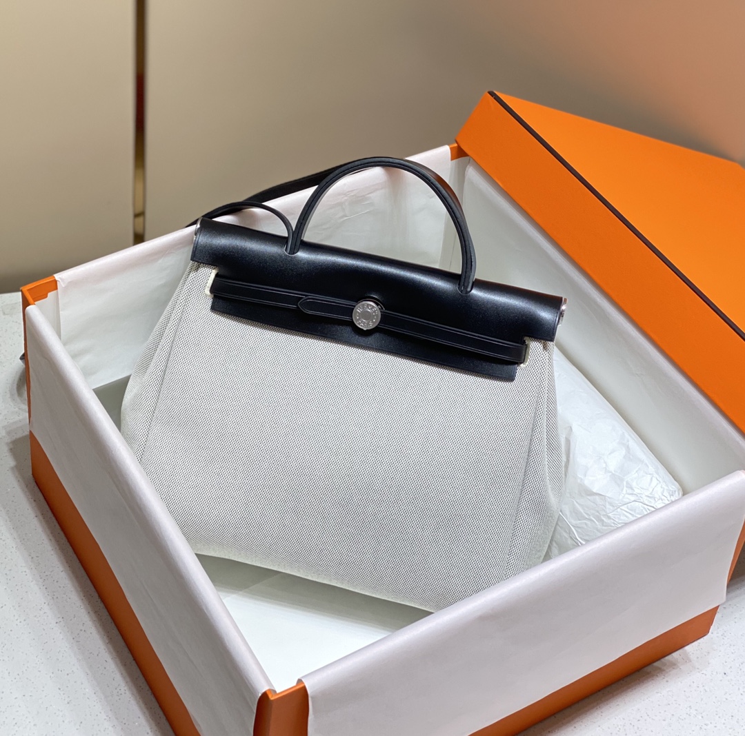 [TOP] HERMES Herbag Zip Canvas Handbag 31cm - 2 Color