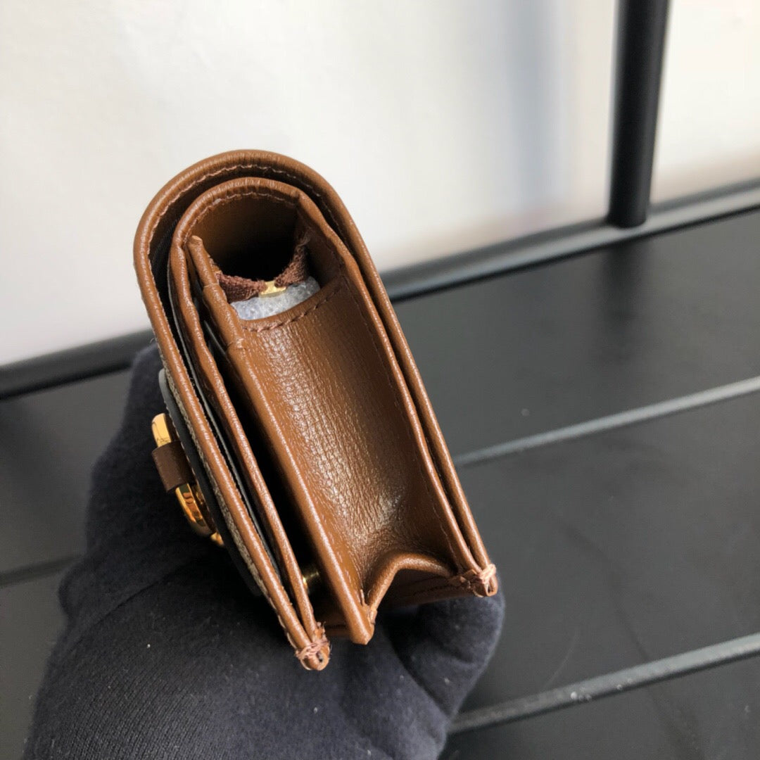 [TOP] GUCCI G*G Horsebit Compact Folding Wallet - Brown