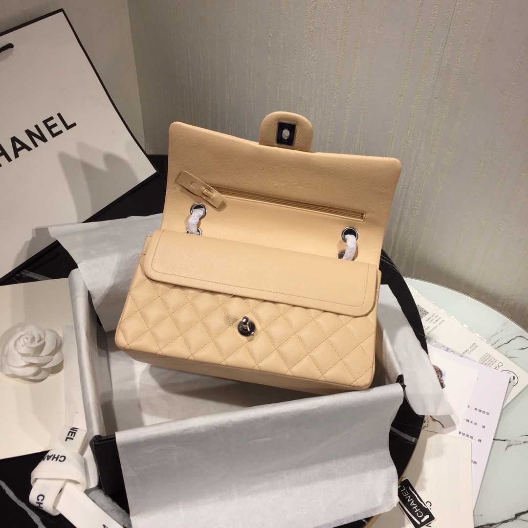 [TOP] CHANEL Classic Flap Bag Caviar Medium 25.5cm – Beige & SHW