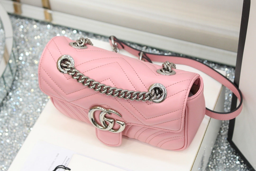 [TOP] GUCCI G*G Marmont Matelasse Bag Mini 22cm - Pink w SHW